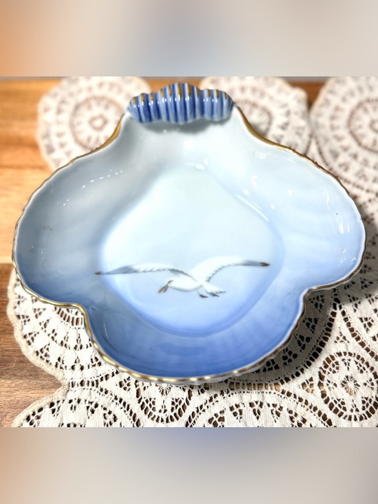 Other - Vintage B&G Copenhagen Porcelain Shell Dish, Blue Ombre Seagull Gold Trim